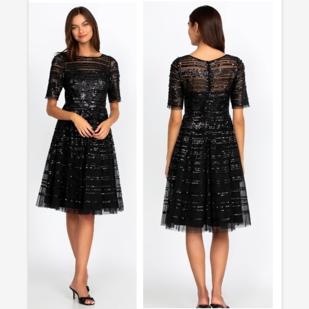 NWT Johnny Waa Black Beaded Mesh Dress SZ 14 $625